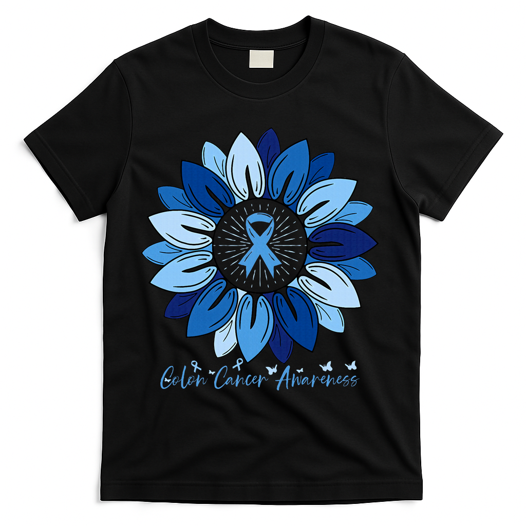 Sunflower Colon Cancer Awareness Month T-Shirt - Black