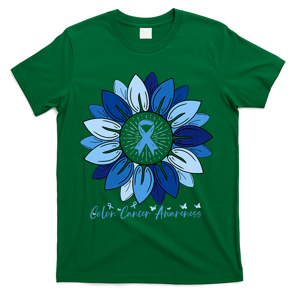 Sunflower Colon Cancer Awareness Month T-Shirt - Green