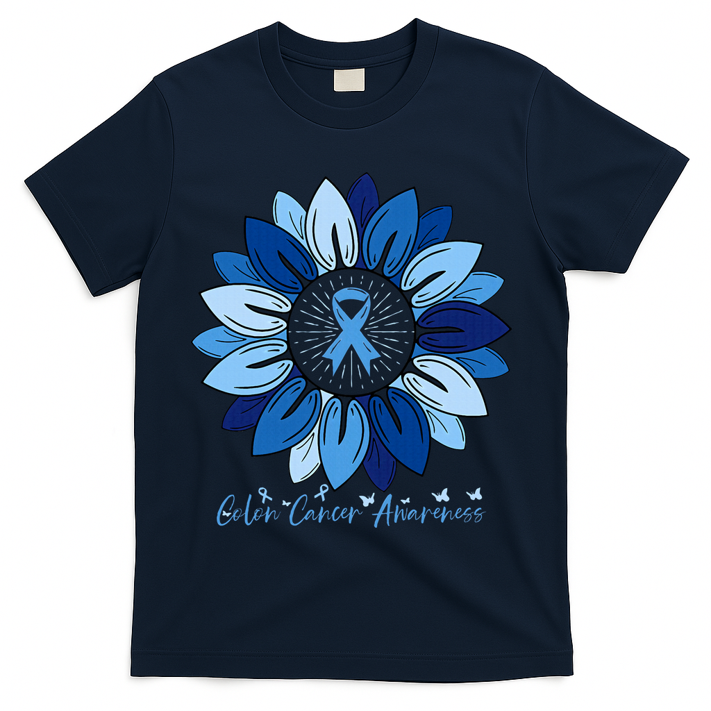 Sunflower Colon Cancer Awareness Month T-Shirt - Navy