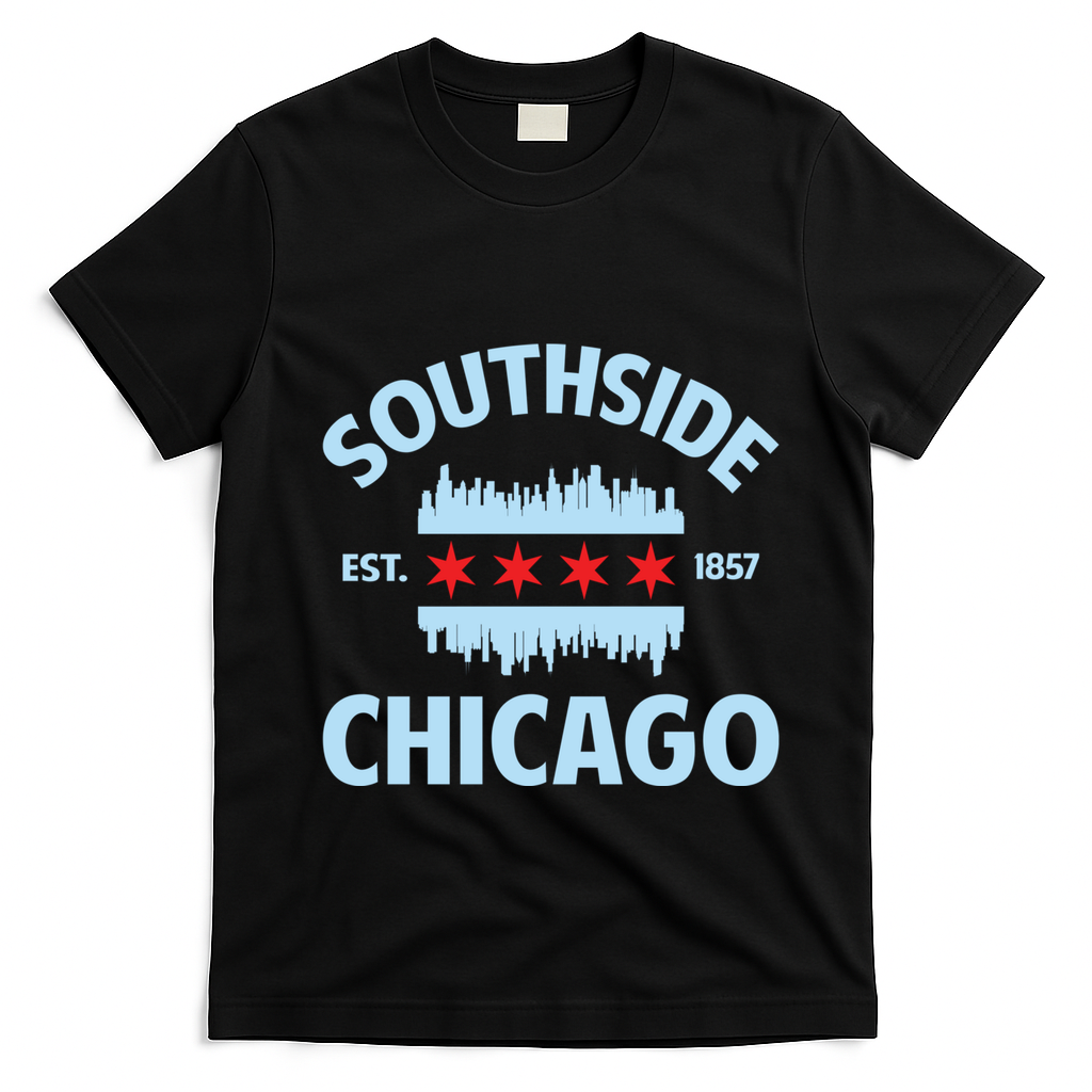 Southside Chicago Flag Skyline Great Gift T-Shirt - Black