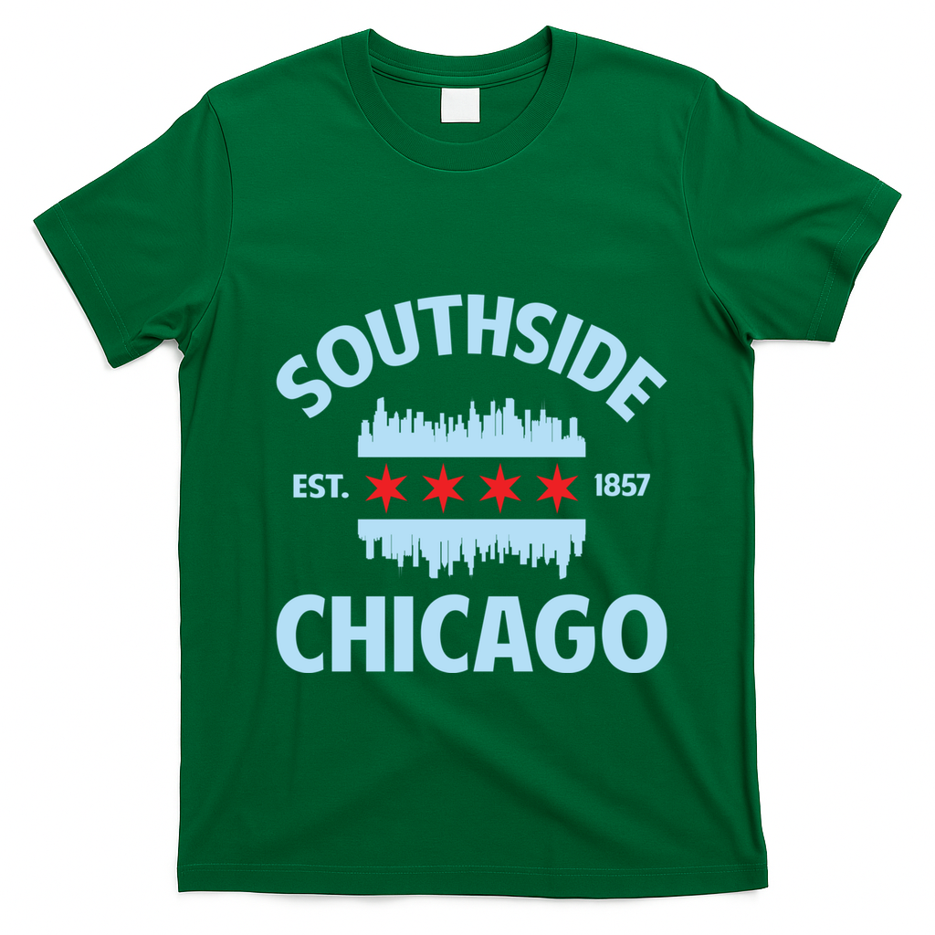 Southside Chicago Flag Skyline Great Gift T-Shirt - Irish Green