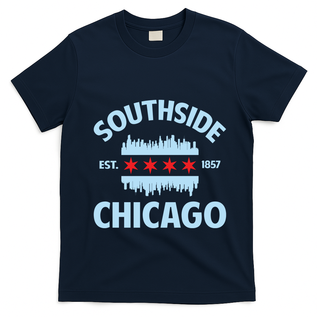 Southside Chicago Flag Skyline Great Gift T-Shirt - Navy Blue
