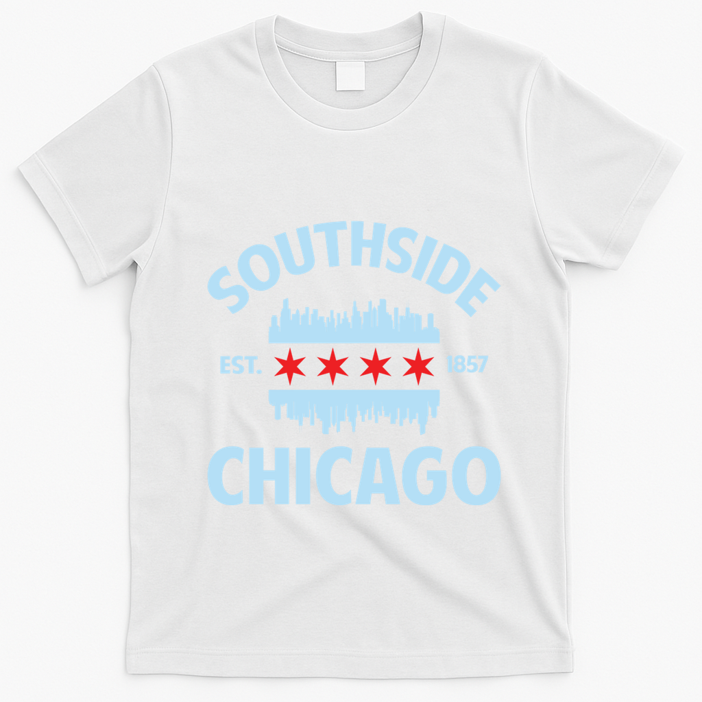 Southside Chicago Flag Skyline Great Gift T-Shirt - White