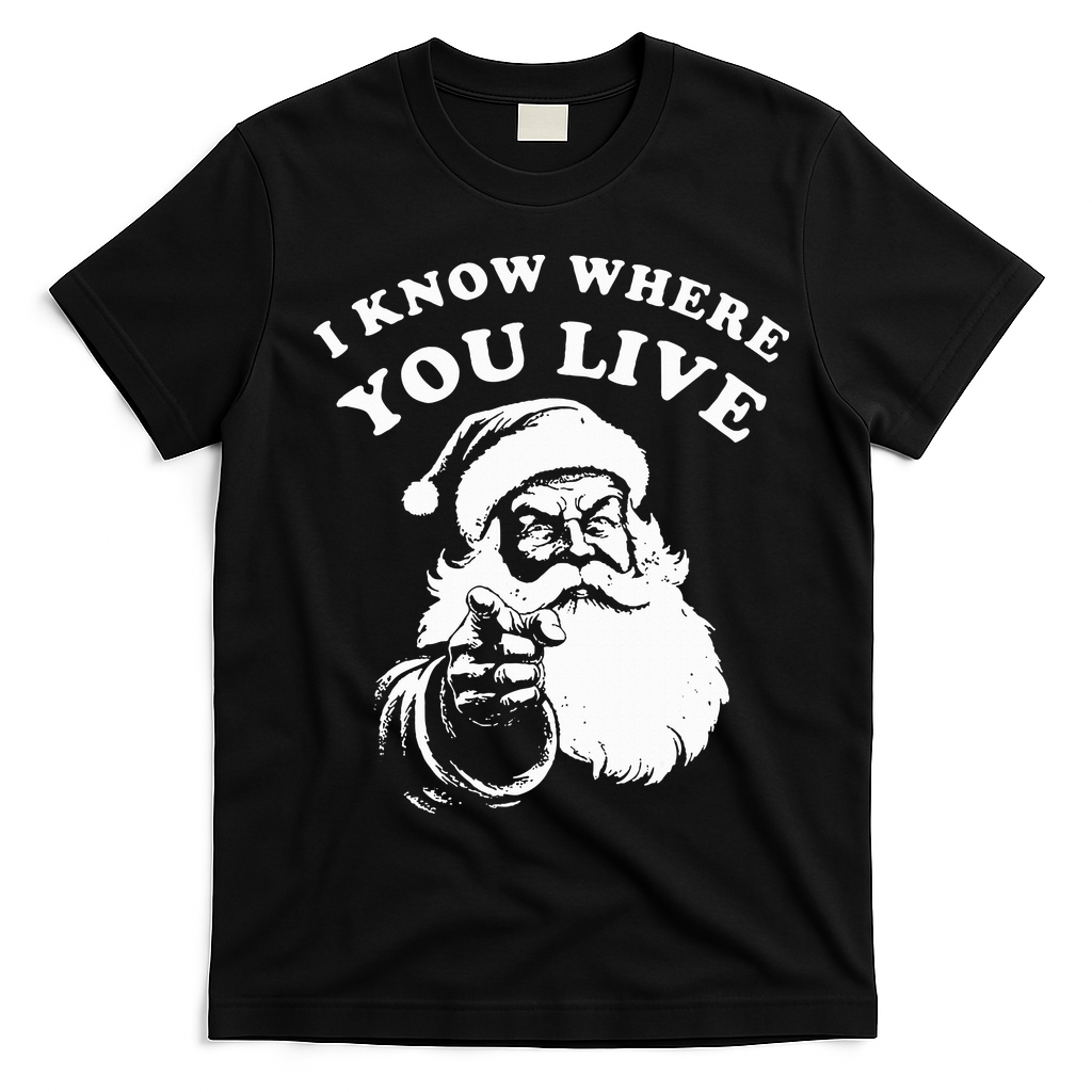 Santa Christmas I Know Where You Live T-Shirt - Black
