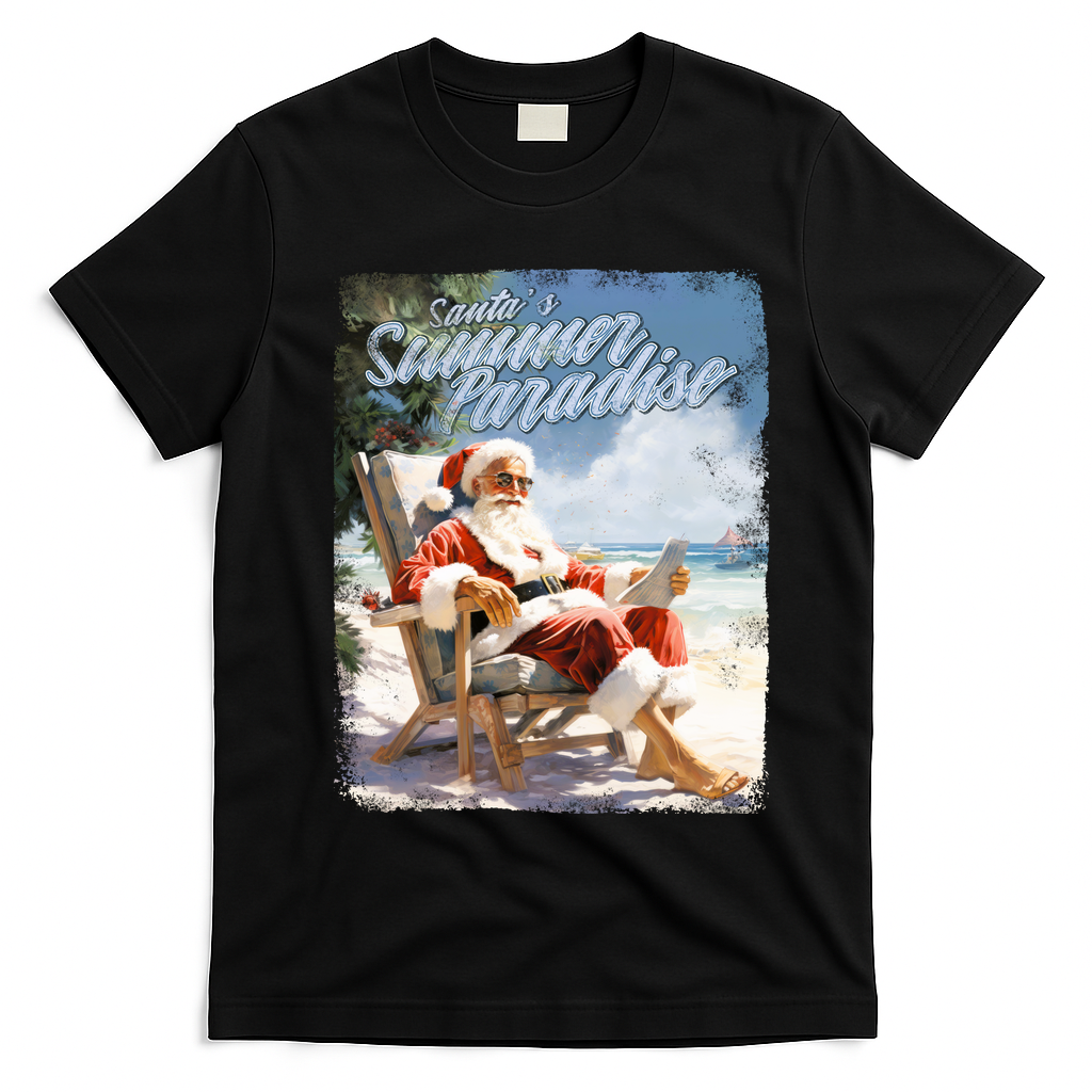 Santa Chillin On The Beach Summer Paradise T-Shirt - Black