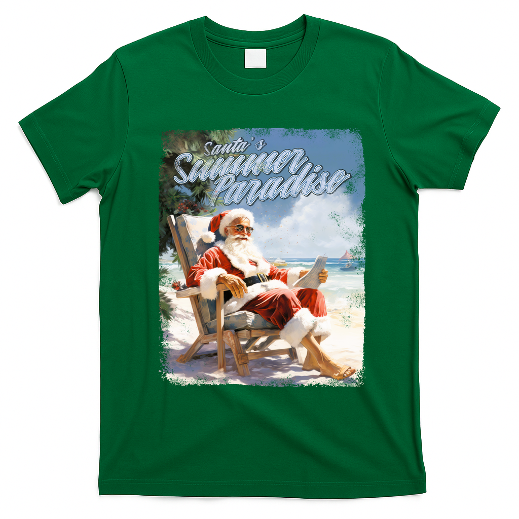 Santa Chillin On The Beach Summer Paradise T-Shirt - Irish Green