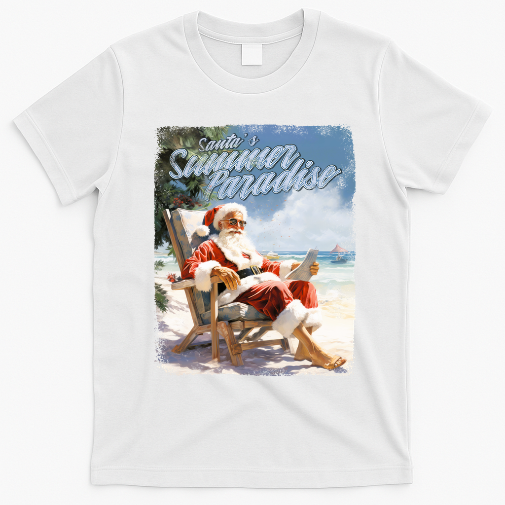 Santa Chillin On The Beach Summer Paradise T-Shirt - White