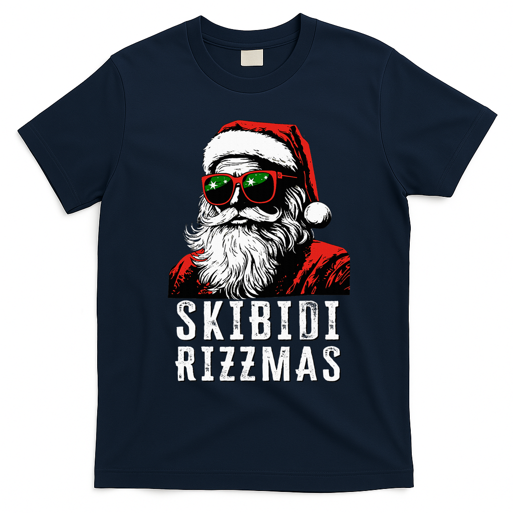 S.K.I.B.I.D.I Christmas Rizz Santa Claus Charisma Cool T-Shirt - Navy Blue