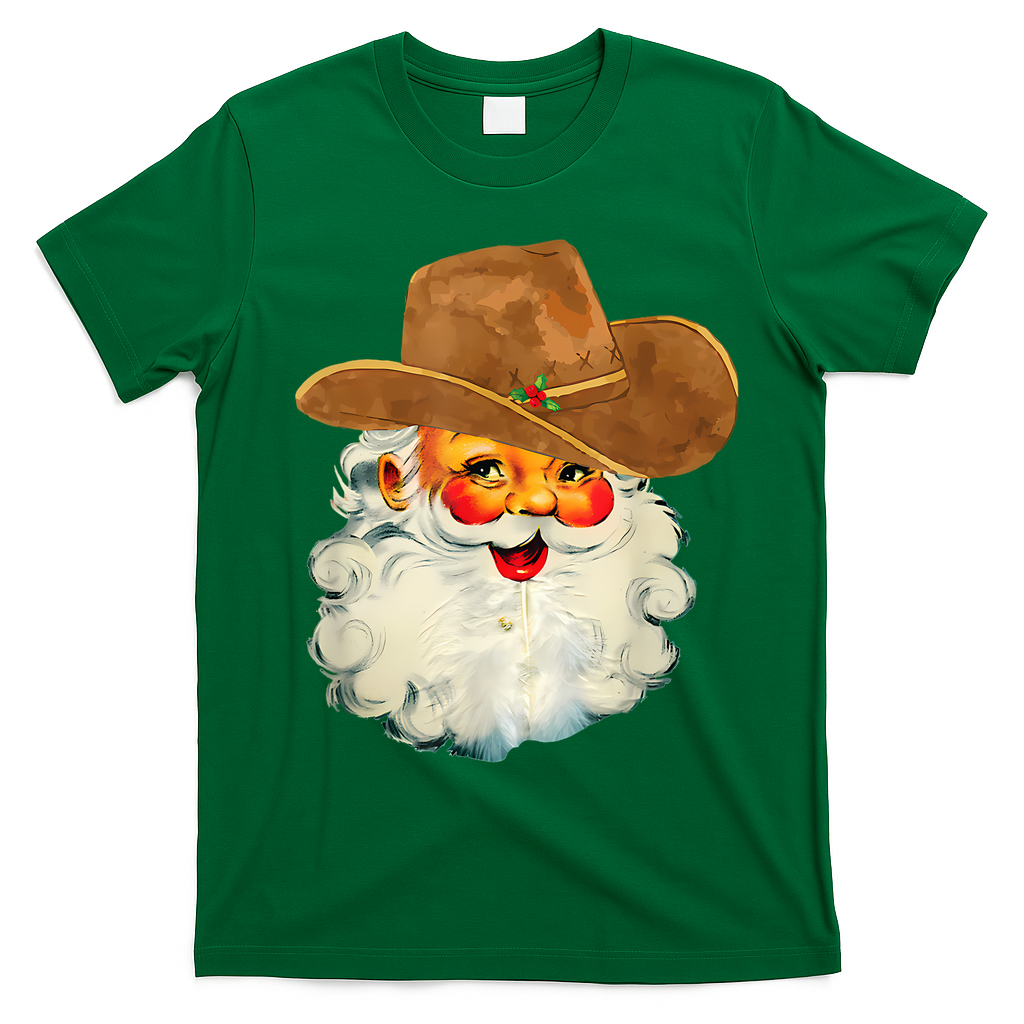 Santa Cowboy Western Christmas Xmas Holiday Pajamas T-Shirt - Irish Green