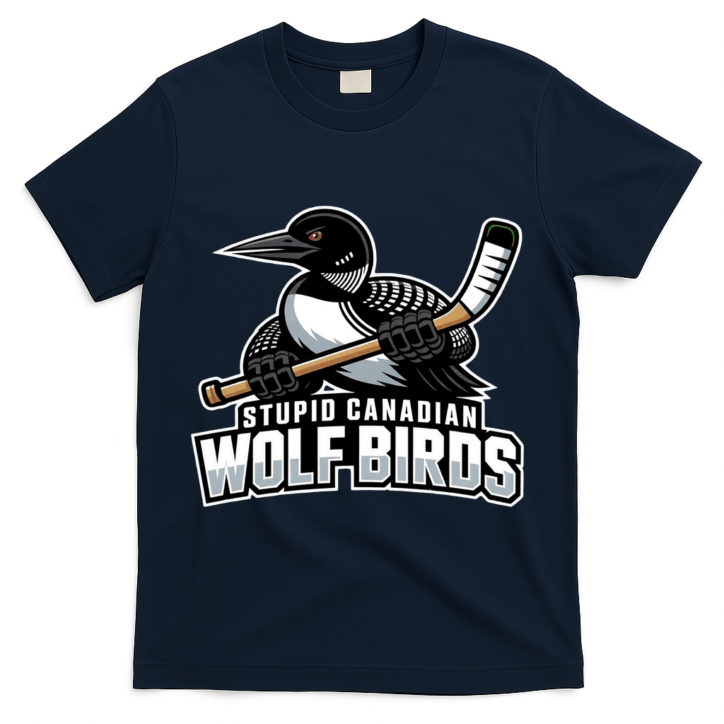 Stupid Canadian Wolf Bird Hockey Duck Funny T-Shirt - Navy