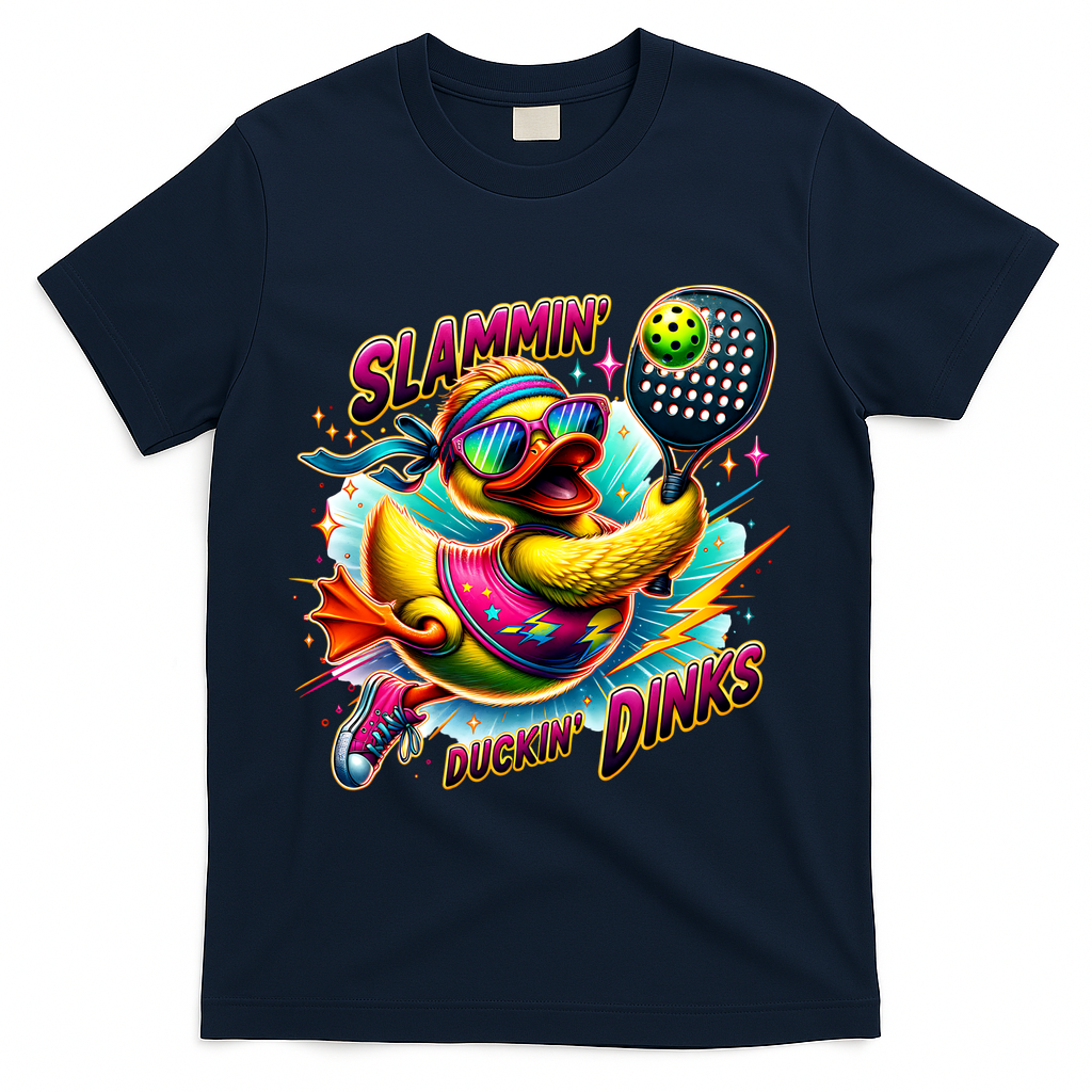 Slammin Duckin Dinks Funny Pickleball Rubber Duck T-Shirt - Navy