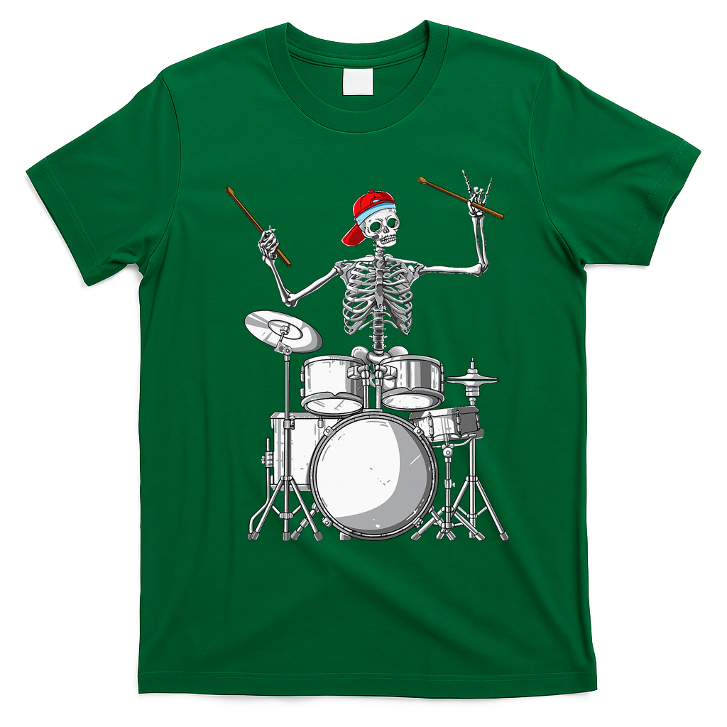 Skeleton Drummer Halloween Costume Playing Drums Gift T-Shirt - Irish Green