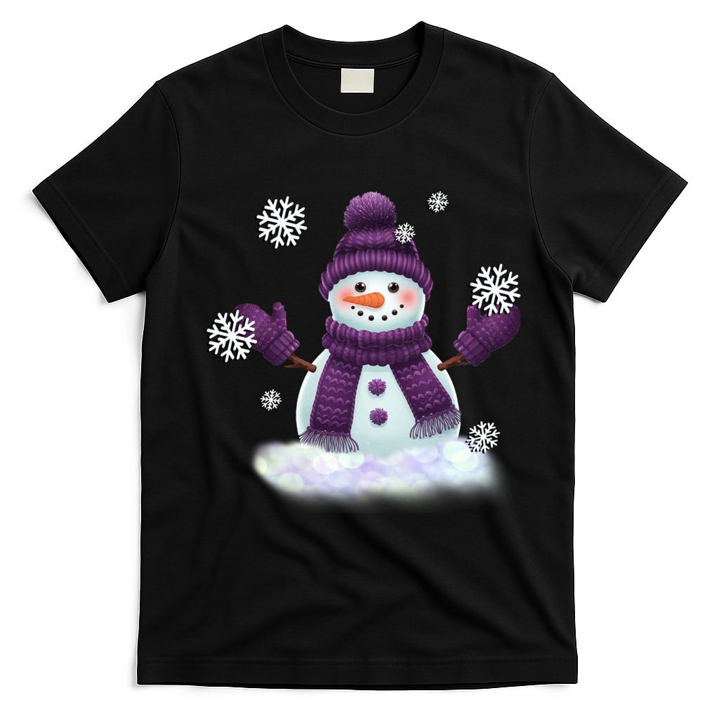 Snow Design In Purples Wintertime Snowflakes Gift T-Shirt - Black