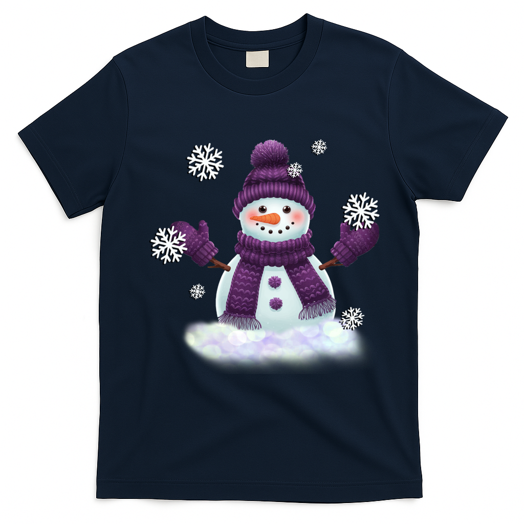 Snow Design In Purples Wintertime Snowflakes Gift T-Shirt - Navy Blue