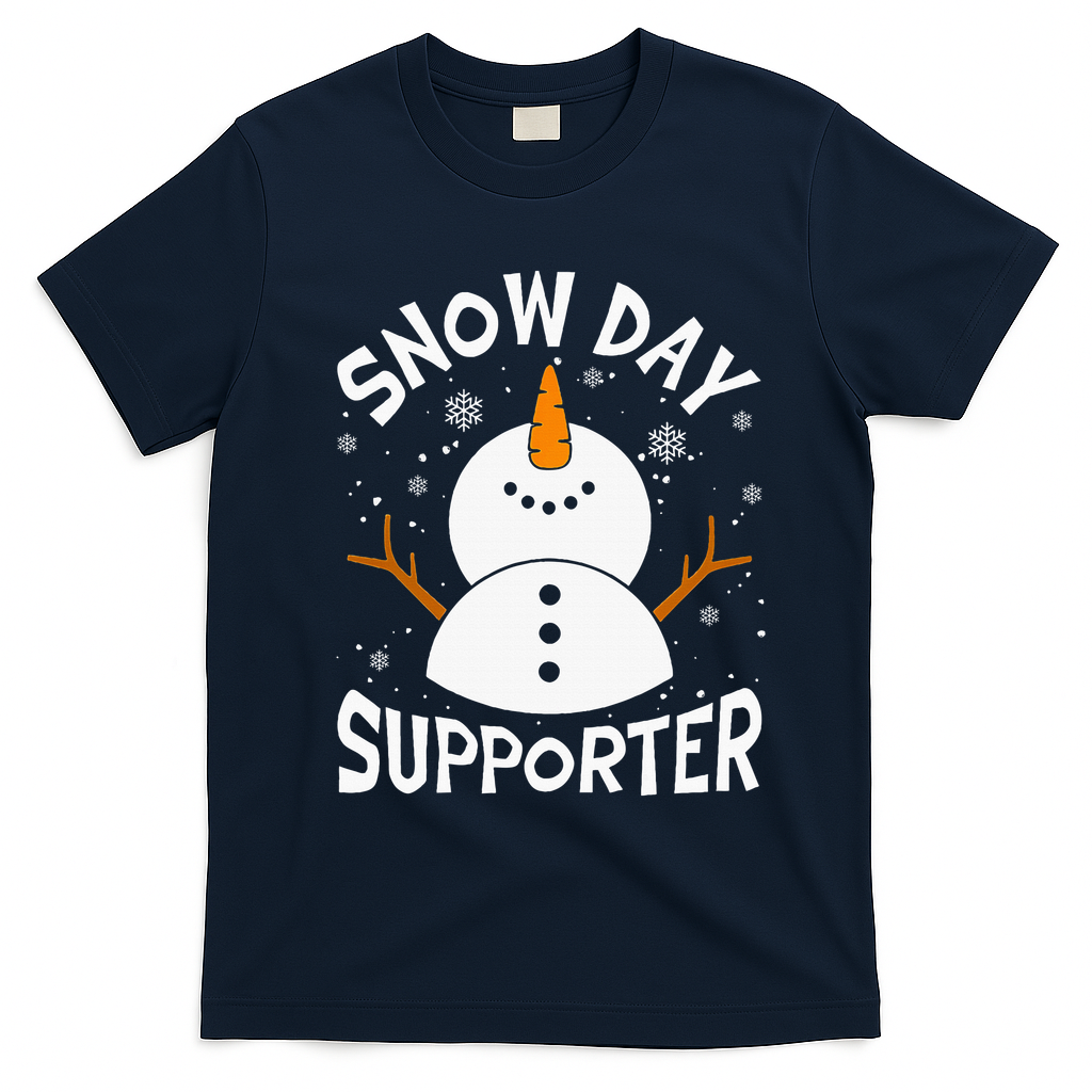 Snow Day Supporter Snowflake Funny Teacher Christmas Pajamas T-Shirt - Navy Blue