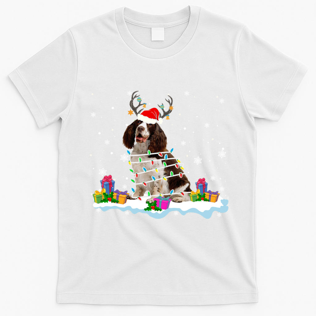 Santa English Springer Spaniel Christmas Santa Reindeer Dog Great Gift T-Shirt - White