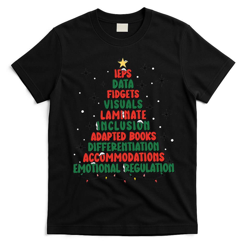 Special Ed Teacher Christmas Holiday Teacher Xmas Lights T-Shirt - Black