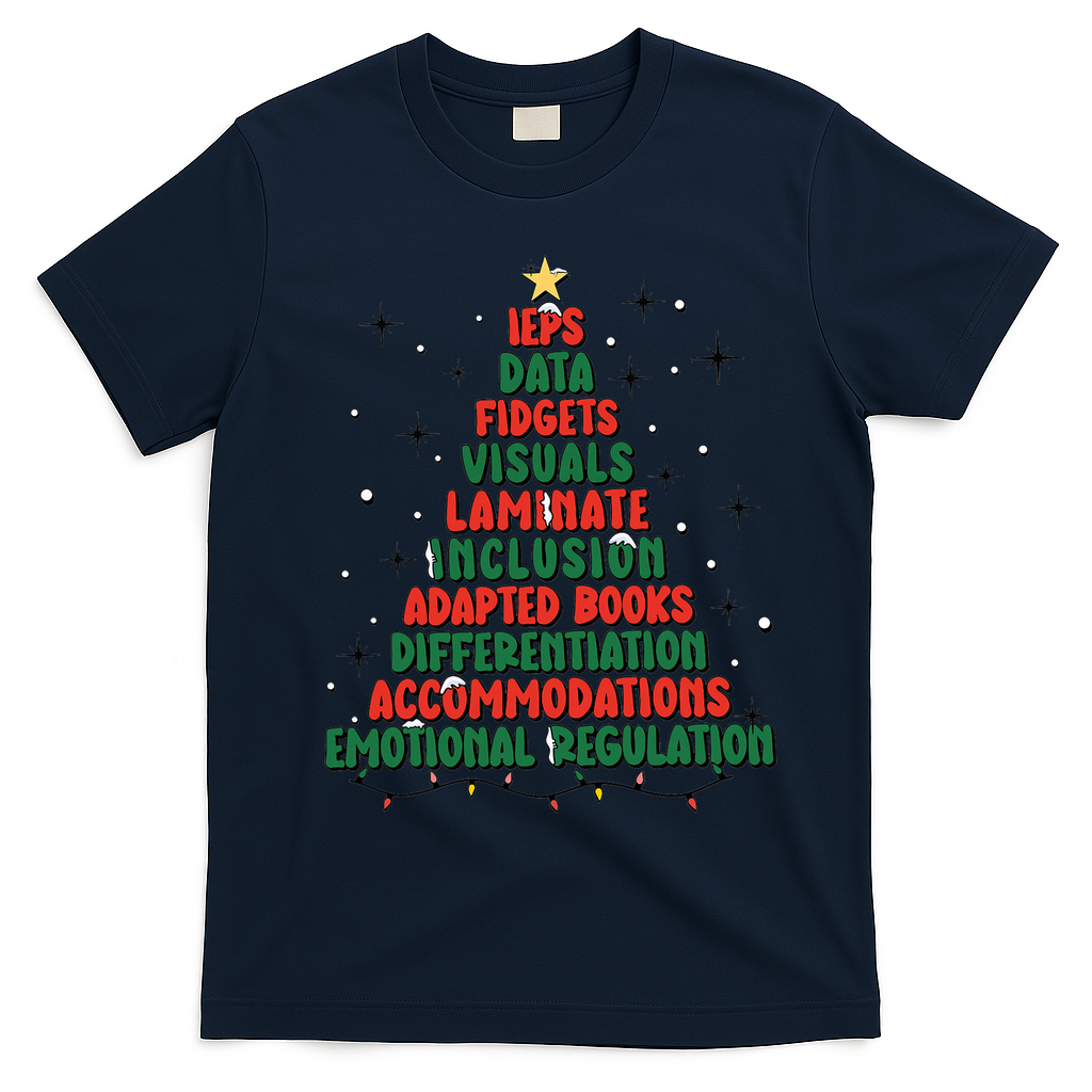 Special Ed Teacher Christmas Holiday Teacher Xmas Lights T-Shirt - Navy Blue