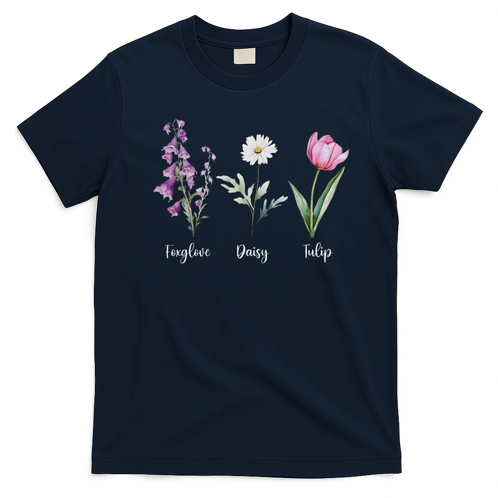 Subtle Floral Anti Trump Flowers Foxglove Daisy Tulip Funny T-Shirt - Navy Blue