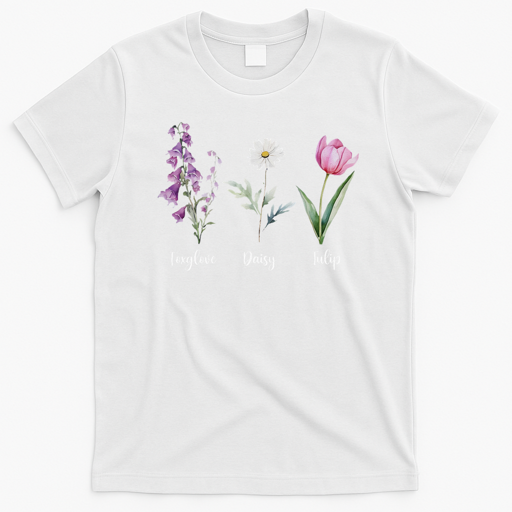 Subtle Floral Anti Trump Flowers Foxglove Daisy Tulip Funny T-Shirt - White