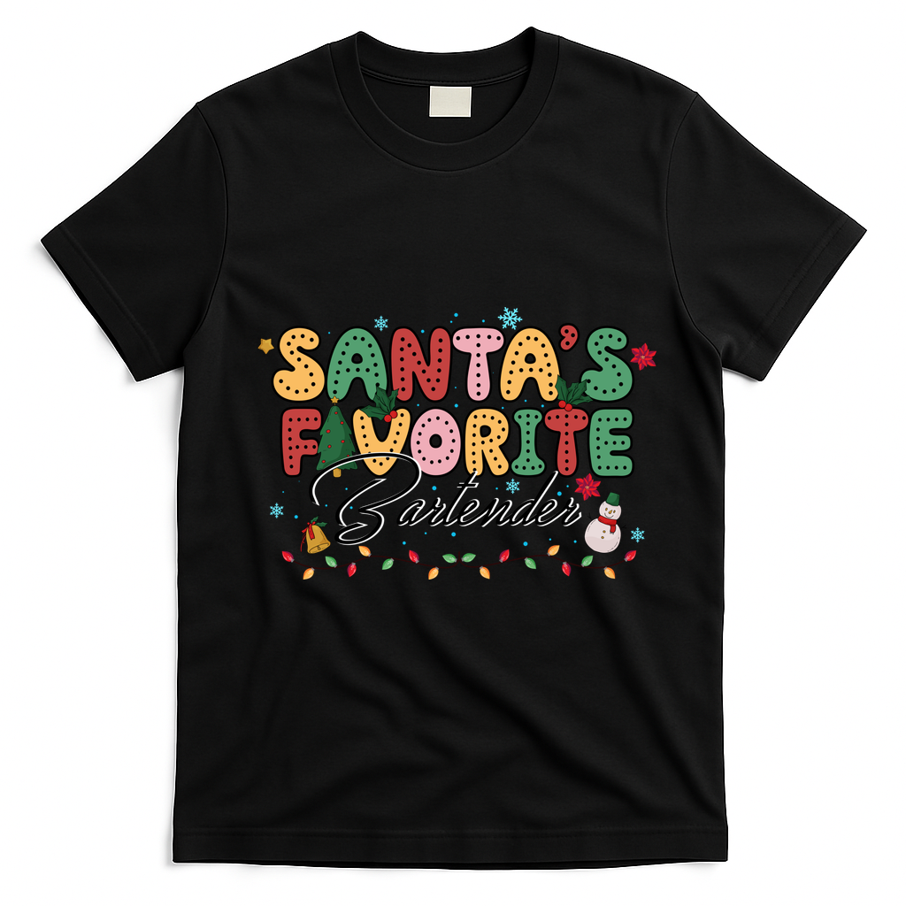 Santa Favorites Bartender Christmas Holiday Drinking Team T-Shirt - Black