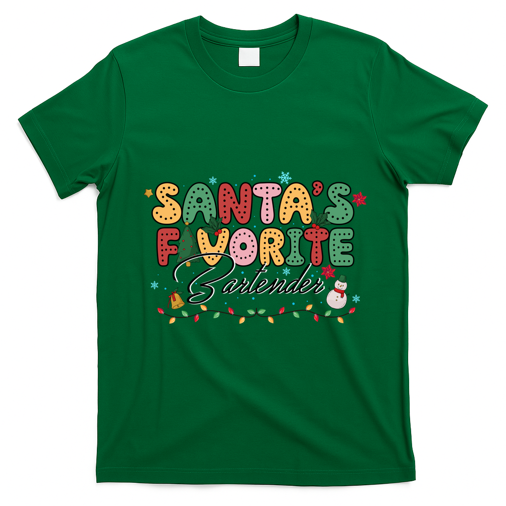 Santa Favorites Bartender Christmas Holiday Drinking Team T-Shirt - Irish Green