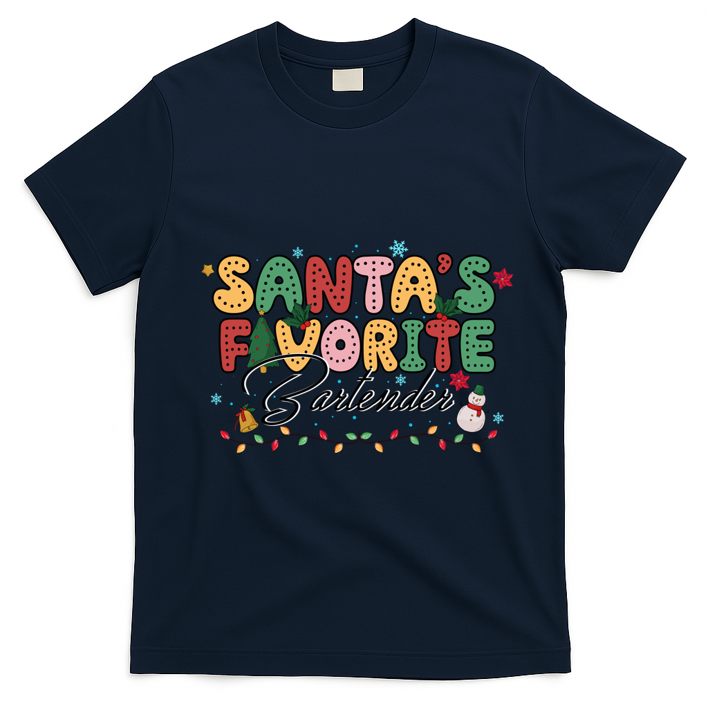 Santa Favorites Bartender Christmas Holiday Drinking Team T-Shirt - Navy Blue