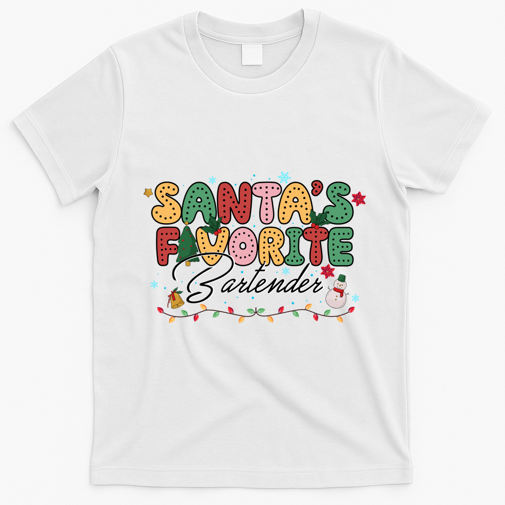 Santa Favorites Bartender Christmas Holiday Drinking Team T-Shirt - White