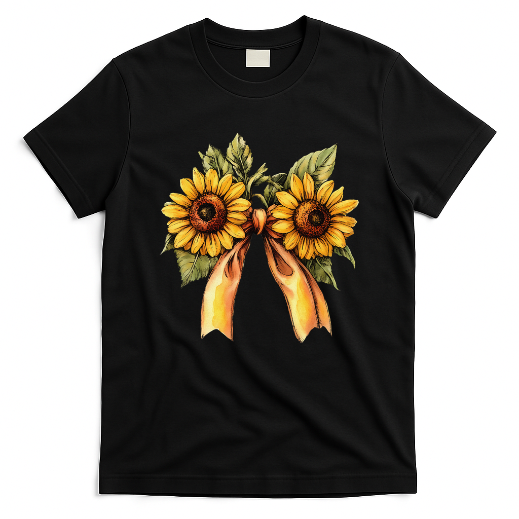Sunflower Floral Coquette Bow Wildflowers Women Mother Day T-Shirt