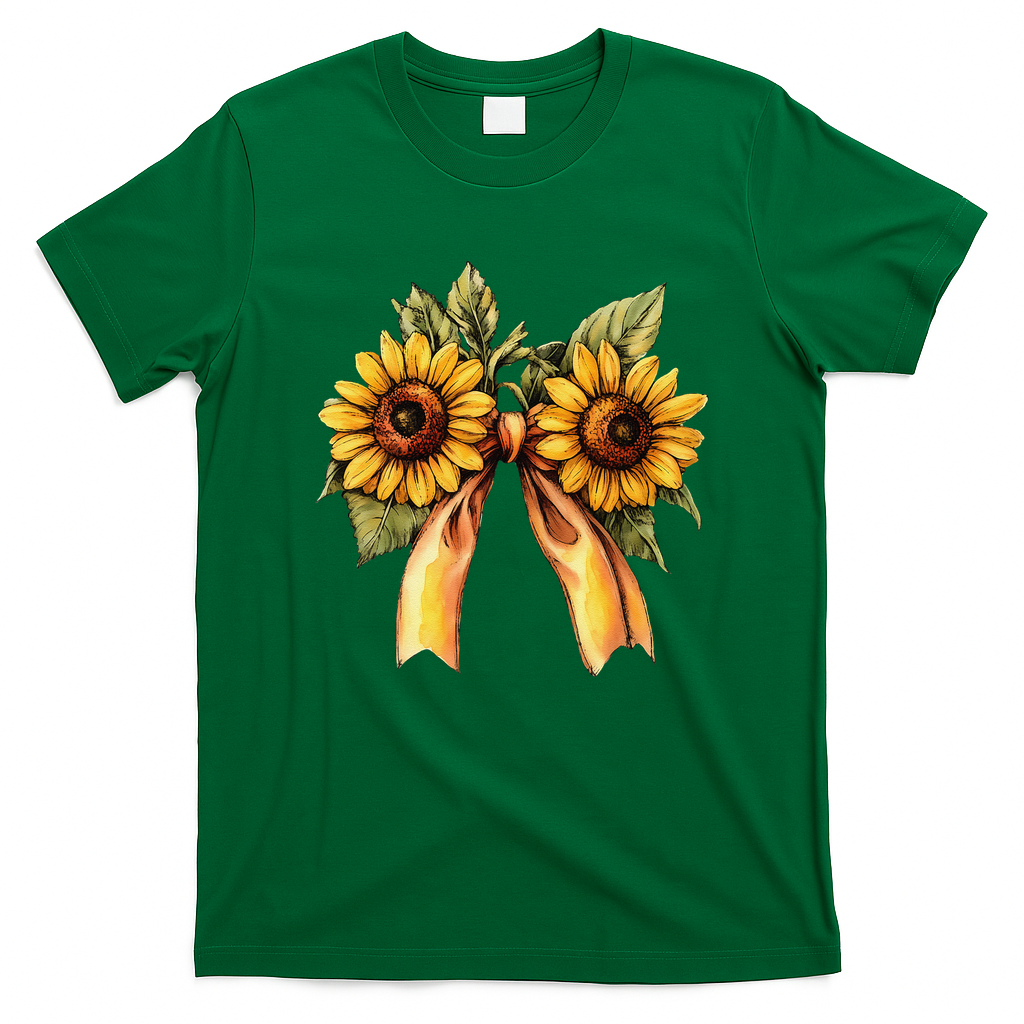 Sunflower Floral Coquette Bow Wildflowers Women Mother Day T-Shirt
