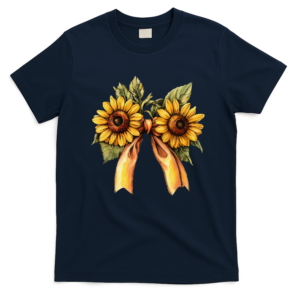 Sunflower Floral Coquette Bow Wildflowers Women Mother Day T-Shirt