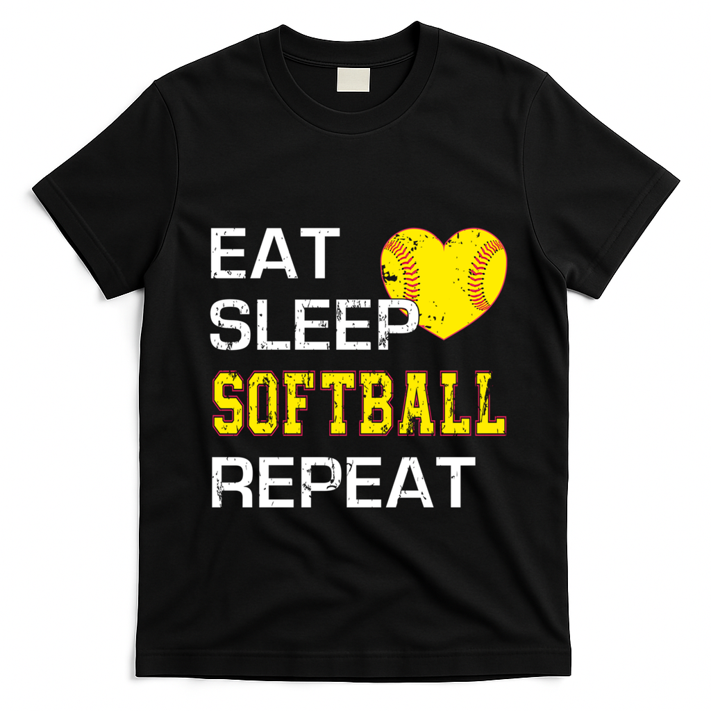 Softball Funny Eat Sleep Softball Repeat Softball Gift T-Shirt - Black