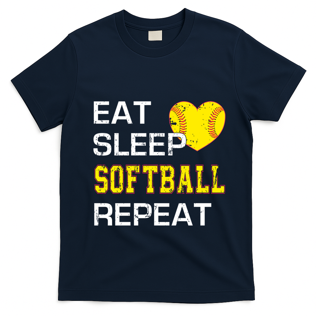 Softball Funny Eat Sleep Softball Repeat Softball Gift T-Shirt - Navy Blue