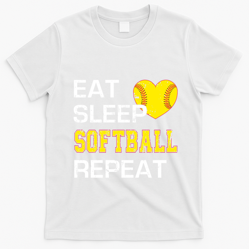 Softball Funny Eat Sleep Softball Repeat Softball Gift T-Shirt - White