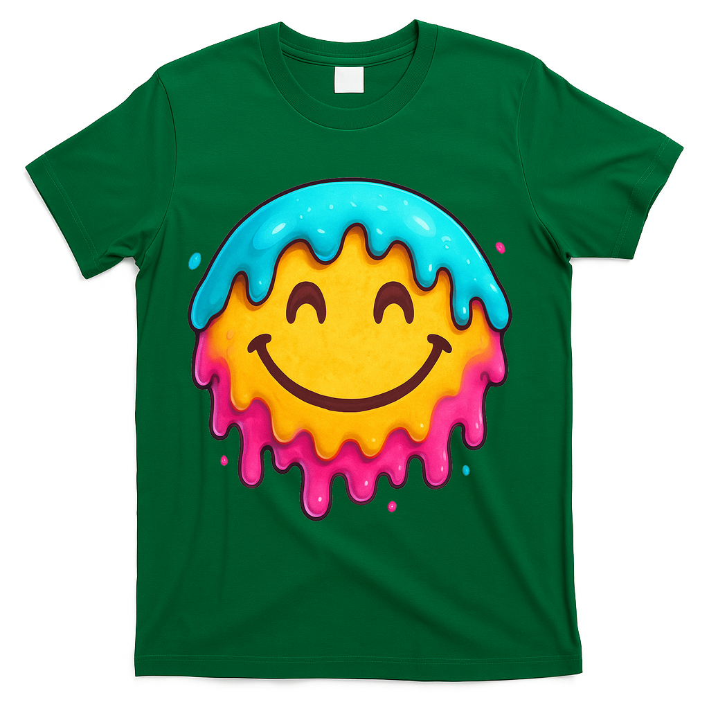 Smile Face Ice-Cream Drip T-Shirt - Green