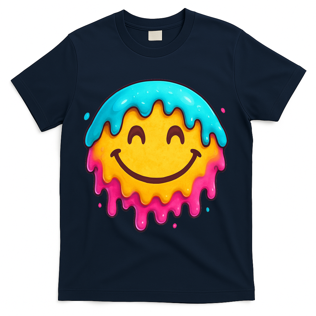 Smile Face Ice-Cream Drip T-Shirt - Navy