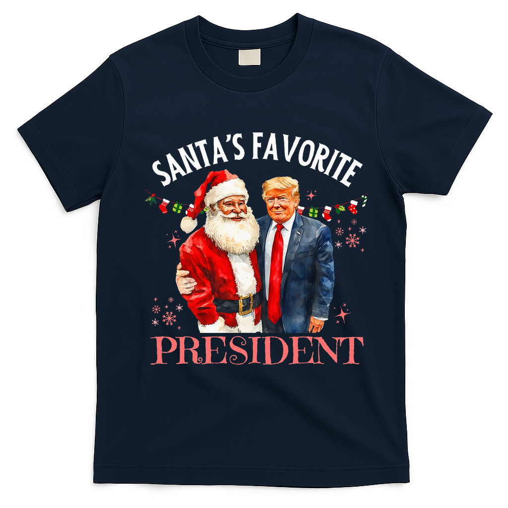SantaS Favorite President Christmas Trump 47th President T-Shirt - Navy Blue