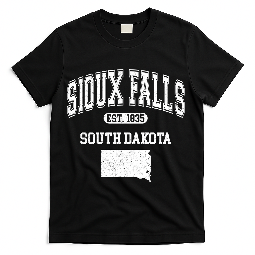 Sioux Falls South Dakota Est 1835 Varsity T-Shirt - Black