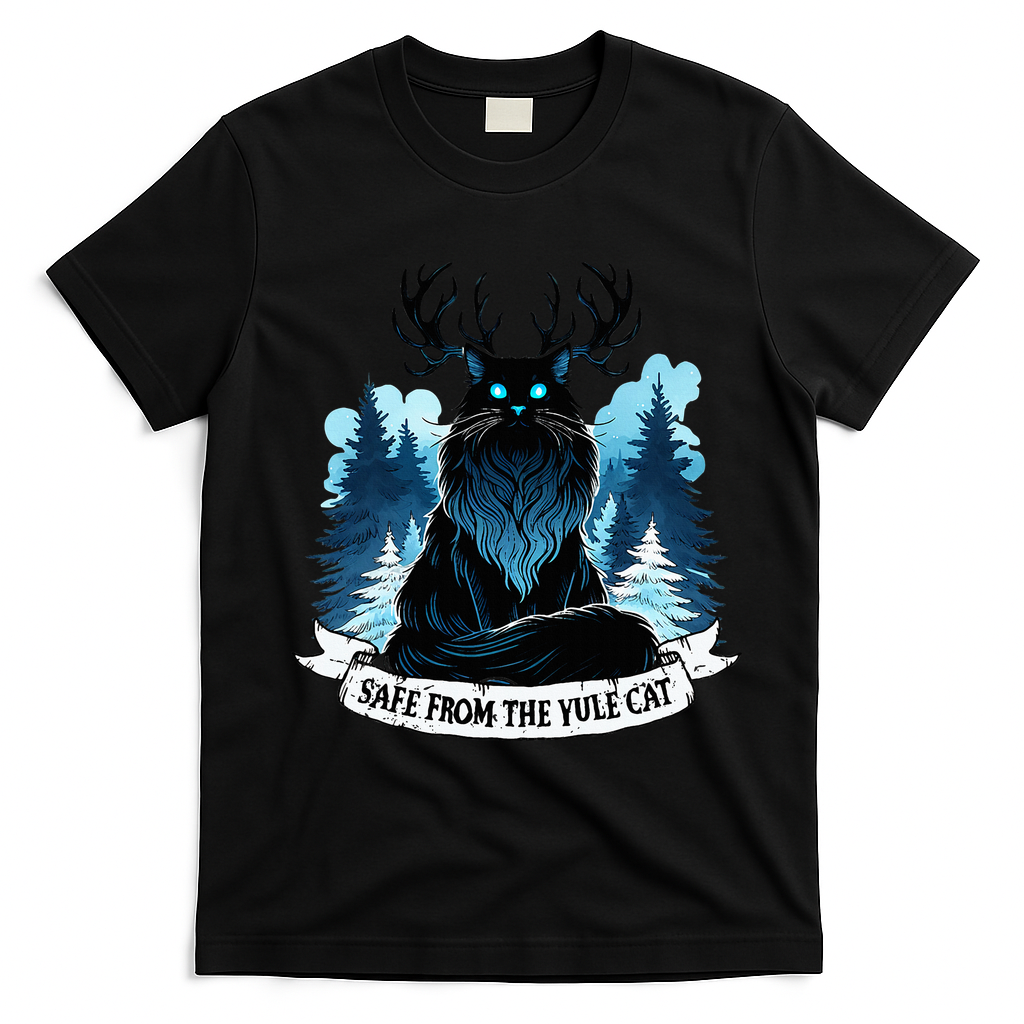 Safe From The Yule Cat Christmas Icelandic Iceland Folklore T-Shirt - Black