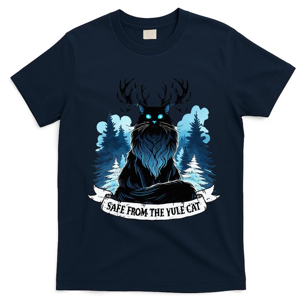 Safe From The Yule Cat Christmas Icelandic Iceland Folklore T-Shirt - Navy Blue