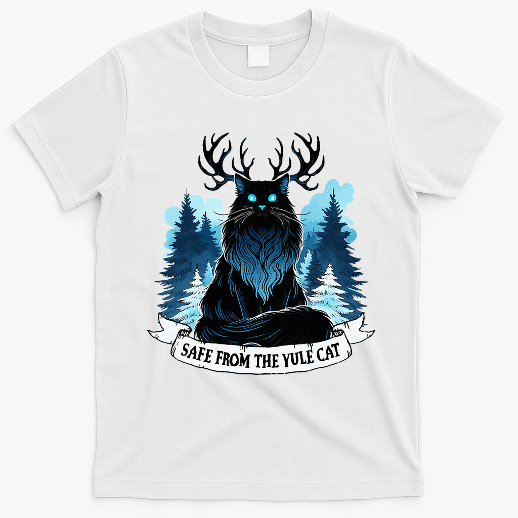 Safe From The Yule Cat Christmas Icelandic Iceland Folklore T-Shirt - White