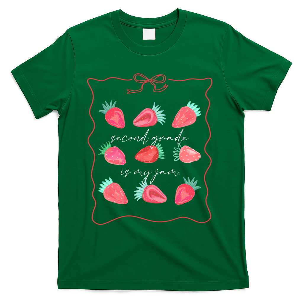 Second Grade Is My Jam Strawberry 2nd Grade Teacher T-Shirt - Green