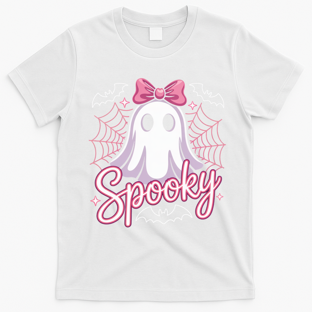 Spooky Ghost Pink Coquette Halloween Cute T-Shirt - White