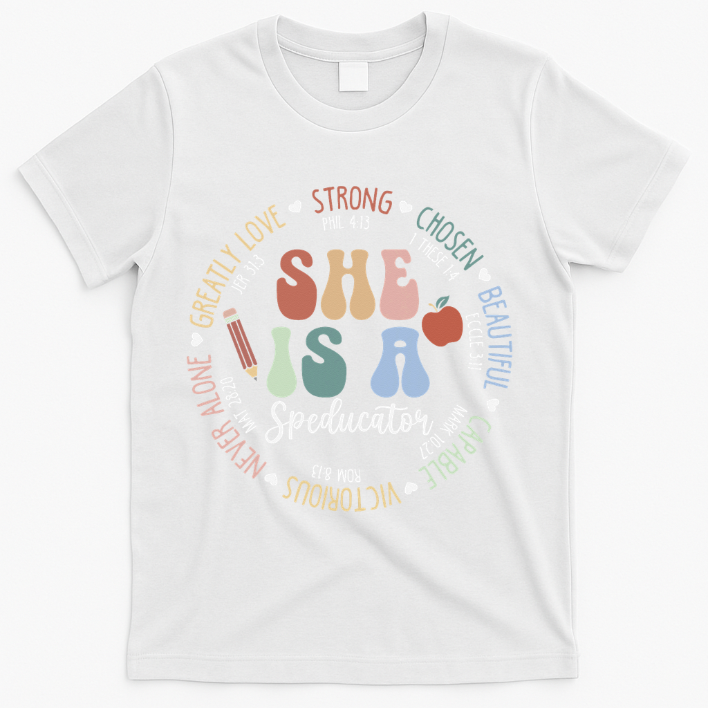 Speducator God Says Bible Verse Christian Back To School T-Shirt - White