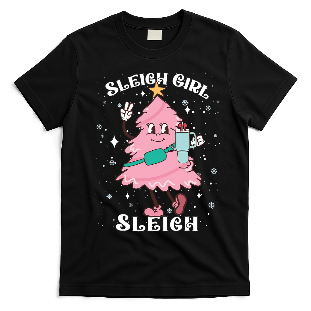 Sleigh Girl Sleigh Reindeer Christmas Retro Xmas Pjs Holiday T-Shirt - Black