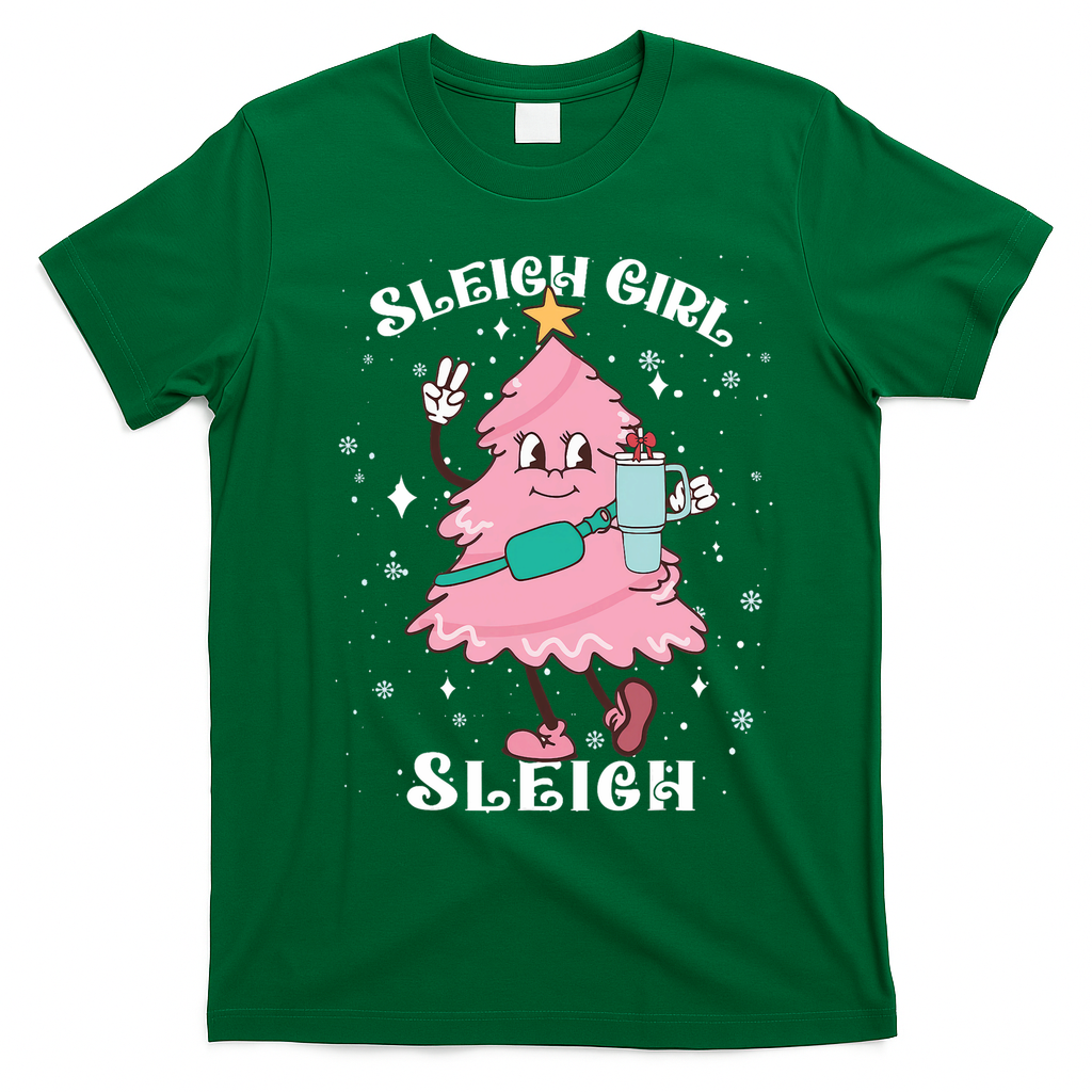 Sleigh Girl Sleigh Reindeer Christmas Retro Xmas Pjs Holiday T-Shirt - Irish Green