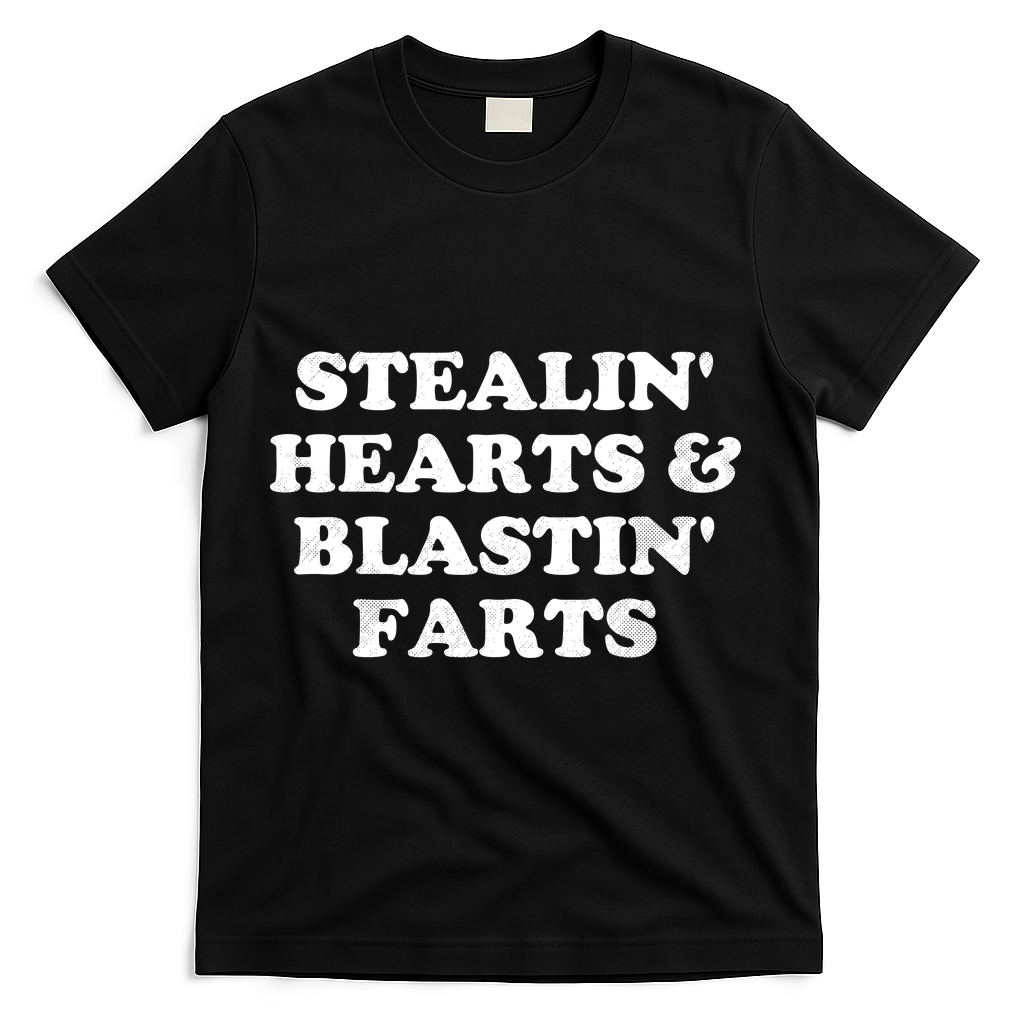 Stealin' Hearts And Blastin' Farts Funny Valentines Day T-Shirt - Black