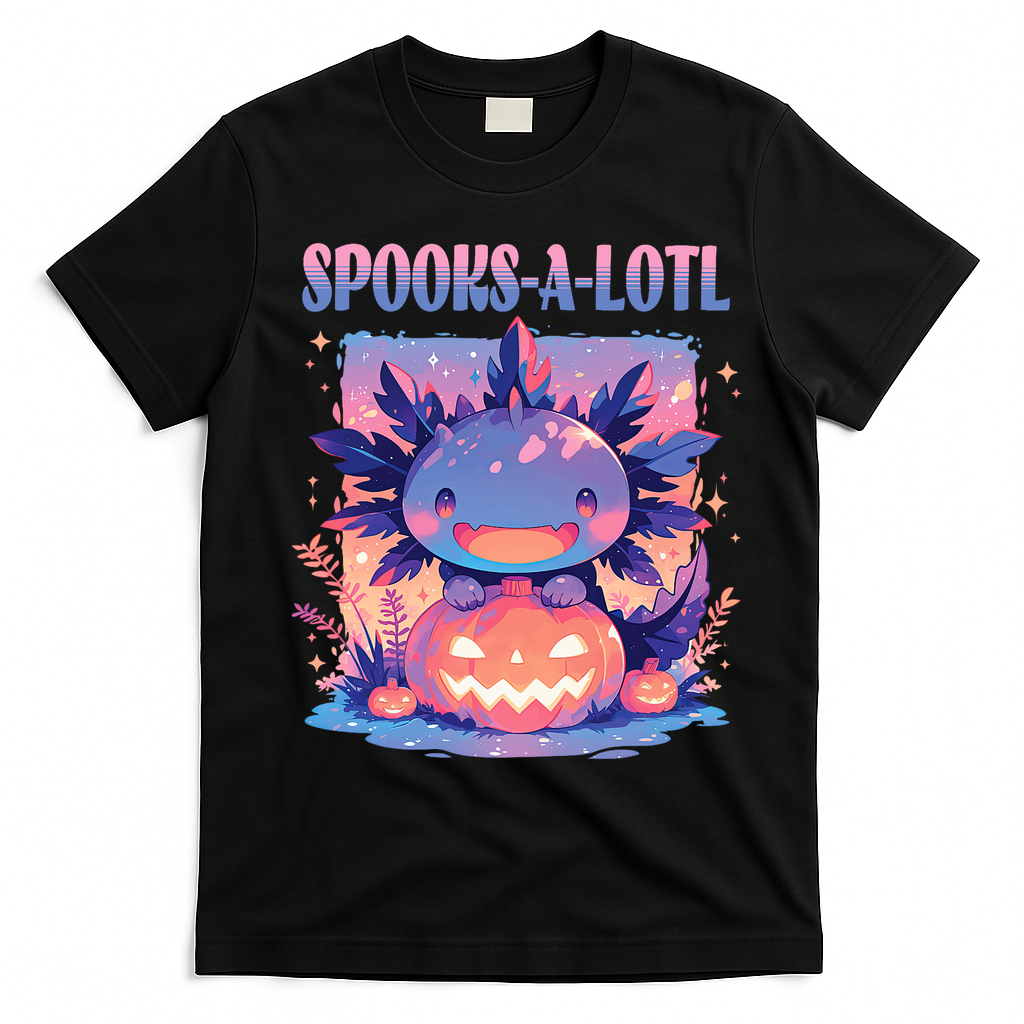 Spooks-A-Lotl Halloween Axolotl T-Shirt - Black