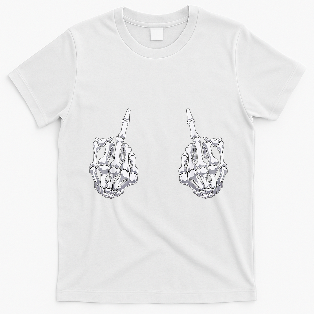 Skeleton Hand Halloween Bones Middle Finger Skull T-Shirt - White