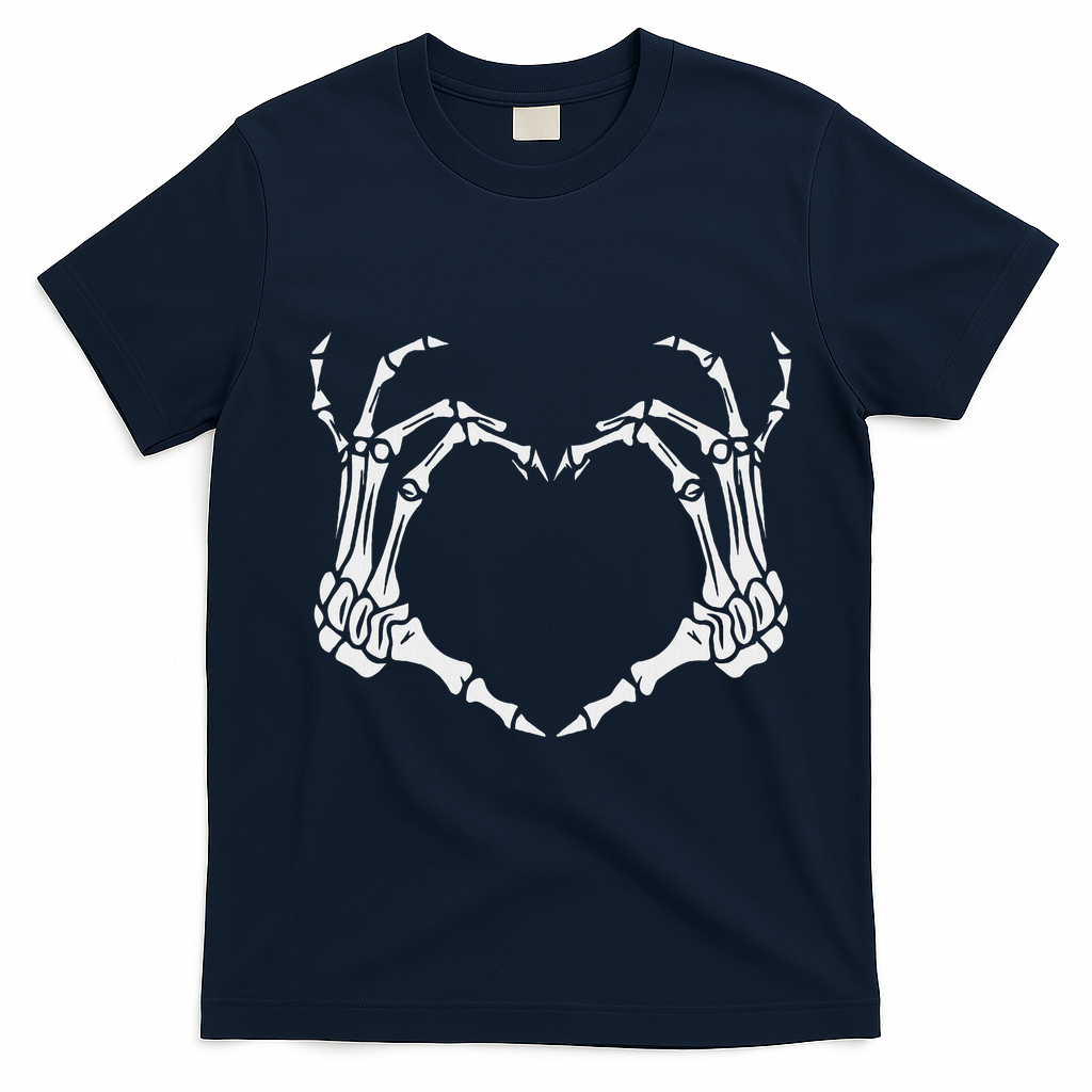 Skeleton Hand Heart Halloween Funny Bones Love T-Shirt - Navy Blue